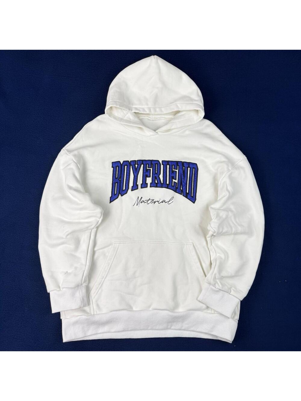 Boyfriend Material Graphic Hoodie Baggy Y2K Streetwear Pullover Sweatshirt Sz L